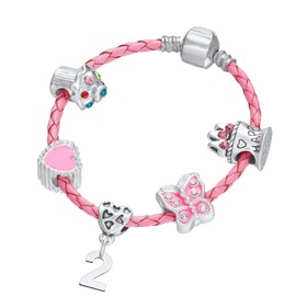 2nd Birthday Pink Leather Charm Bracelet for Girls Presented in Gift Box (15)