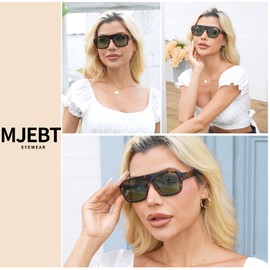 MJEBT Square Aviator Sunglasses for Women, Vintage Flat Top Designer Shades Stylish Frame Sun Glasses（Tortoise/Green）