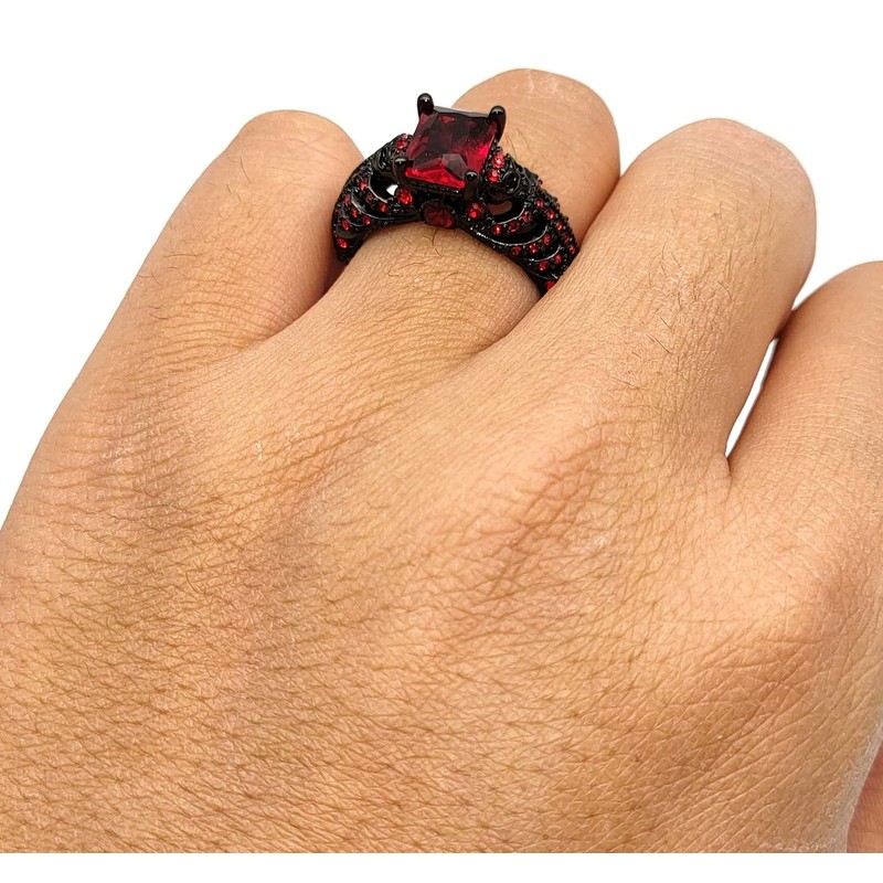Ringcrown Couple Rings Matching Ring Black Skull Ring Red CZ