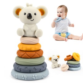 Wodovia Stacking Toys with Rings, 7 Pieces Squeeze Teething Baby Toy, Squeeze Toy with Early Education, Toy Boys and Girls from 6 Months