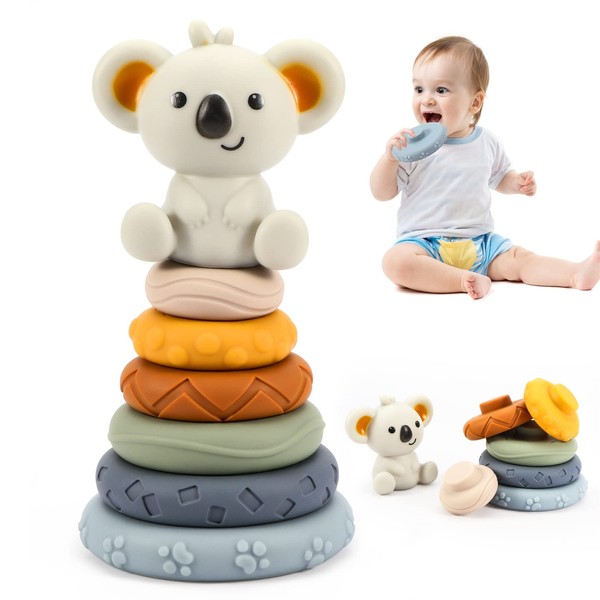 Wodovia Stacking Toys with Rings, 7 Pieces Squeeze Teething Baby