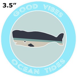 Athena Brands Whale Good Vibes & Ocean Tides - Car Truck Window Bumper Graphic Sticker Decal - Wakeboard Blue