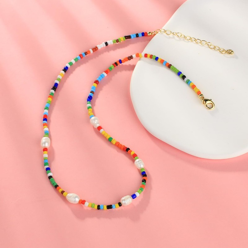 KELITCH Colourful Choker Necklaces, Handstanding Shell Pearl Collar Necklaces, Stackable