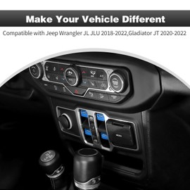 CheroCar for Jeep JL Window Switch Button Cover Trim Interior Accessories for Jeep Wrangler JL JLU 2018-2022,Gladiator JT 2020-2022,Aluminum Alloy,Blue…