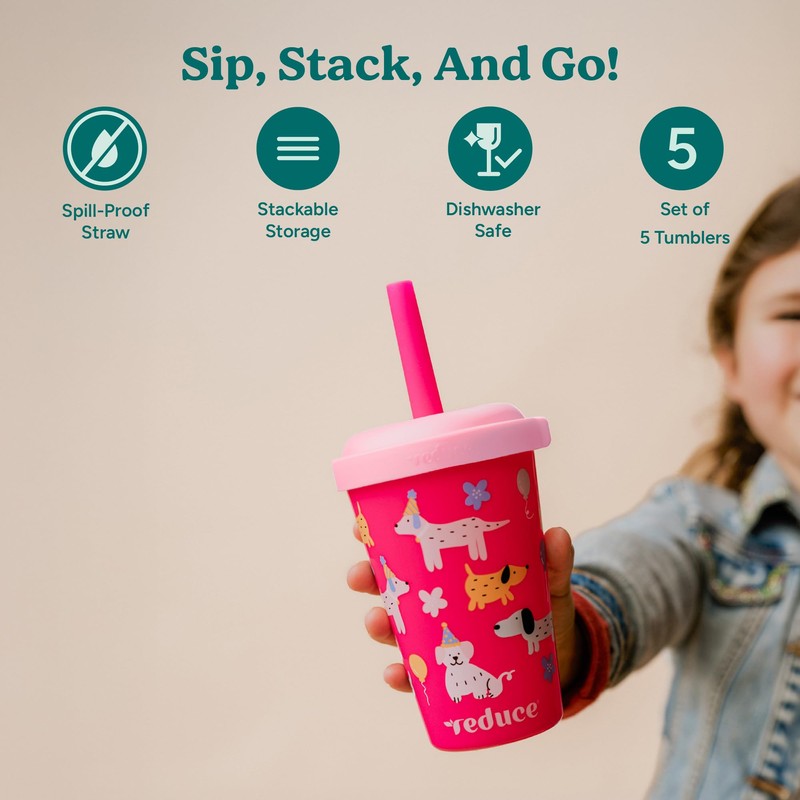 REDUCE GoGo's Kids Portable Tumbler Cups with Lids and Spill-Proof