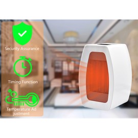 Portable space fast heating safety small heater, 800 watt small fan heater with timer function, digital display, suitable for desktop, bedroom, office use