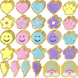 Hanaive 80 Pcs Chenille Letter Patches Self Adhesive Iron on Patch 3D Cute Embroidered Rainbow Smile Face Heart Applique Sewing Badges Patch for Fabric Clothing Jacket DIY(Macaron,Cute)