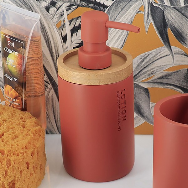 Modern Hand Soap and Lotion Dispenser - Polyresin and Bamboo