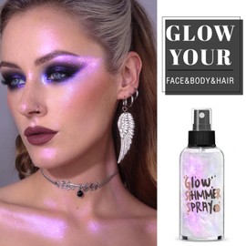 HOSAILY Body Glitter Spray - White Mermaid Body Shimmer for Face, Hair & Body, Moisturizing Luminizer Glow Illuminator, Quick-Drying Sparkling Glitter Spray Liquid Highlighter Makeup (#05)