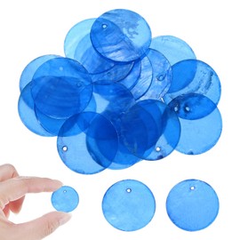 M METERXITY 20-Pack Round Capiz Sea Shells, 1 Inch(25mm) Natural Shell Pieces for Wind Chimes/Seashell/Curtain Shell/DIY Craft, Flat Round Coin Bead [Blue]