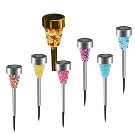 Solar Garden Lights 6Packs IP65 Water Resistant LED Lawn Pathway Lights Multicolor Stainless Steel Glass Solar Powered Yardcolor: Multicolor