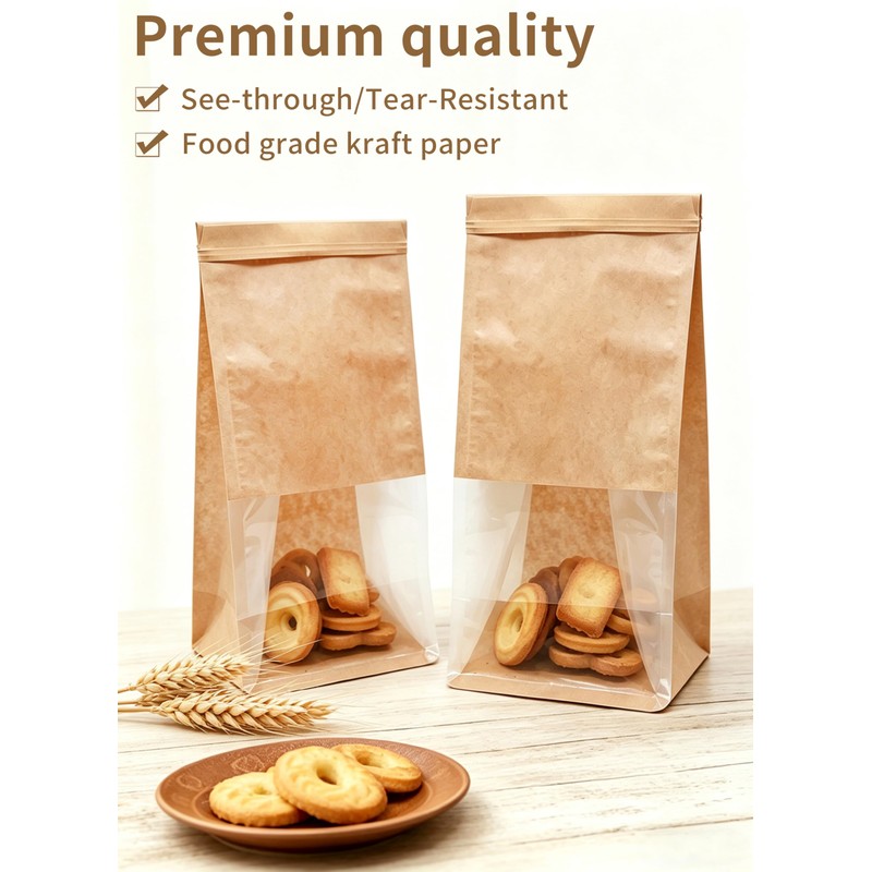 Jexila 50 Pack Small Bakery Bags with Window Reusable Cookie