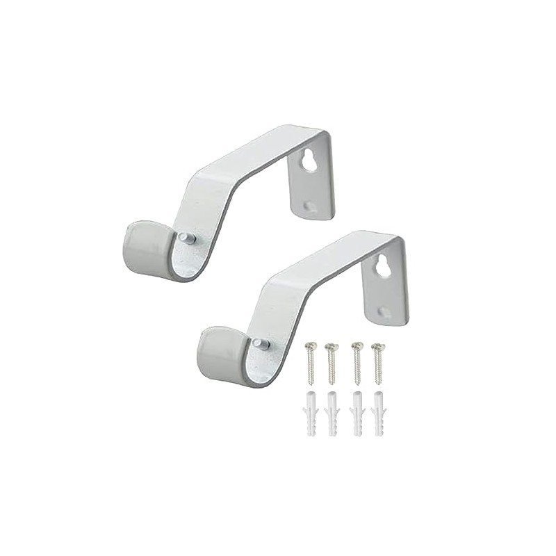 Metal Curtain Rod Brackets White Set with Screws for Poles