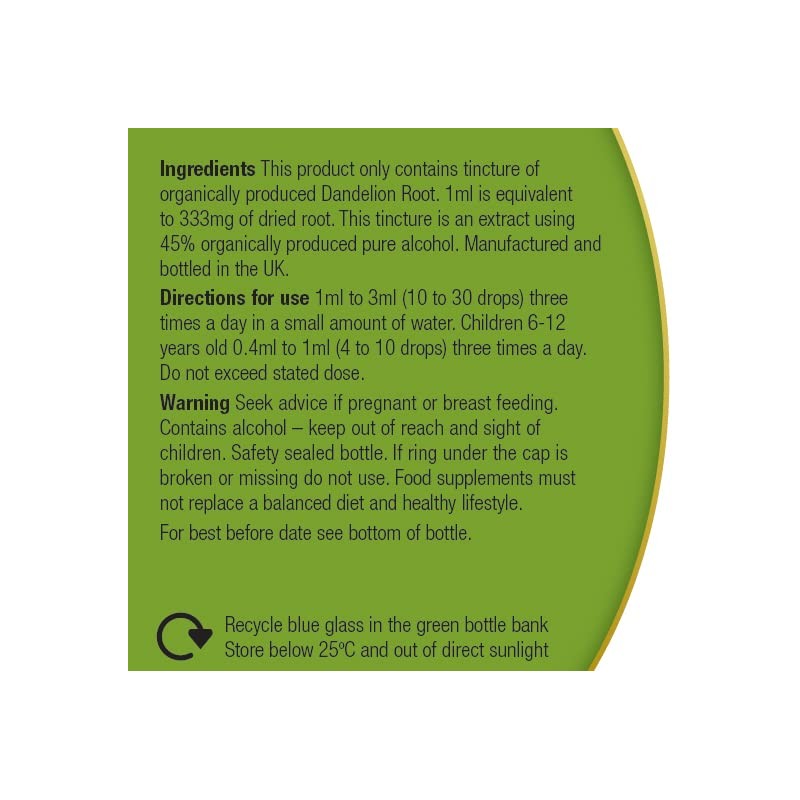 Organic Herbal Remedies, Dandelion Tincture, 100ml