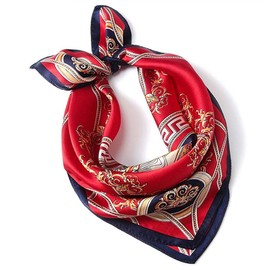 MEISEE Pure Mulberry Silk Scarfs Women Small Square Scarf 21" x 21" Breathable Lightweight Neckerchief Printed Headscarf (G-10 red)