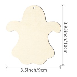 Halloween Ghost Shape Unfinished Wood Happy Halloween Hanging Wood with Twines for DIY Holloween Party Home Decoration 20pcs