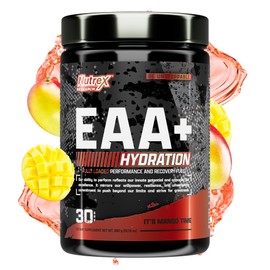 Nutrex Research EAA Hydration | EAAs + BCAA Powder | Muscle Recovery, Strength, Muscle Building, Endurance | 8G Essential Amino Acids + Electrolytes | 30 Servings It's Mango Time