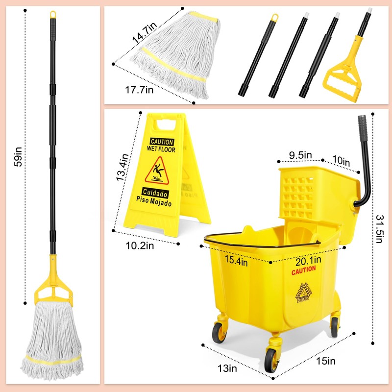 38 Qt Commercial Mop Bucket with Side Press Wringer on