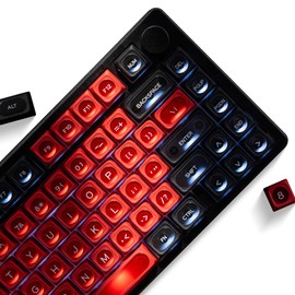OHY XVX Black and Red Shine Through Keycaps for Mechanical Keyboards - 136 Keys Red Translucent Cat Eye Design,Cherry MAX Profile, PC+PBT Frosted RGB Keycaps