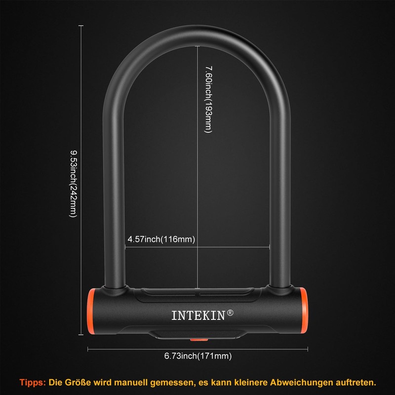 INTEKIN Bike U Lock Heavy Duty Bike Lock Bicycle Lock