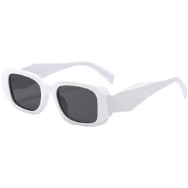 BOJOD Trendy Rectangle Sunglasses For Women Men Retro 90s y2k Geometric Retangular Sunglasses White Shades
