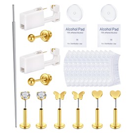 QWALIT Ear Piercing Kit Gold Ear Piercing Gun Kit Self Piercing Earrings Piercing Kit Disposable Earring Gun Piercing Kit with Gold Earring Stud Flat Back Self Helix Cartilage Ear Piercing Kit at Home