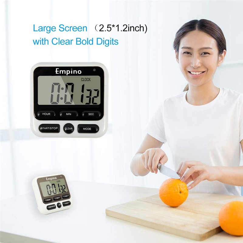 Empino Digital Kitchen Timer, Cooking Timer, 12-Hour Display Clock, Large