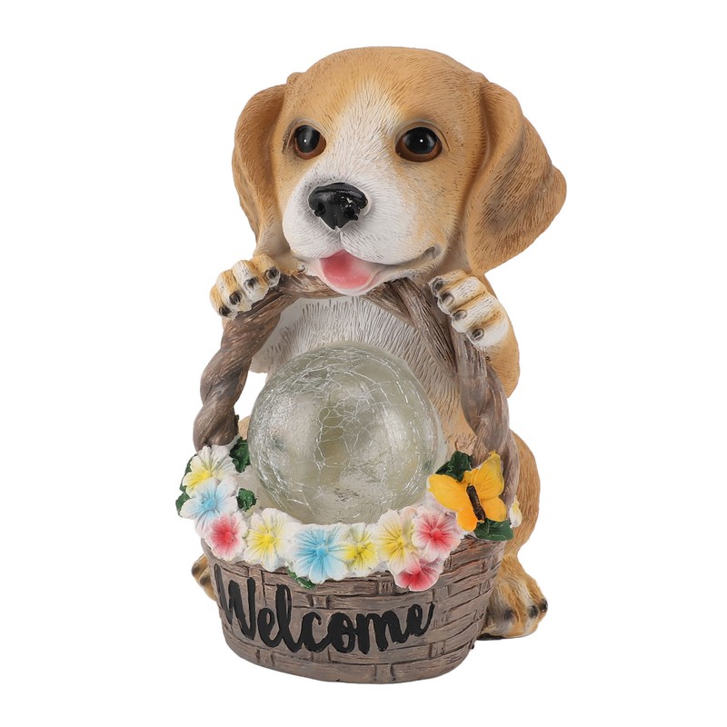 Solar Powered LED Light Dog Statue Decoration Solar Powered Puppy
