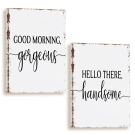 Tizzer Good Morning Gergeous Hello There Handsome Canvas Wall Art Prints,Anniversary Engagement Paintings Prints Gifts,11x14 inches Set of 2