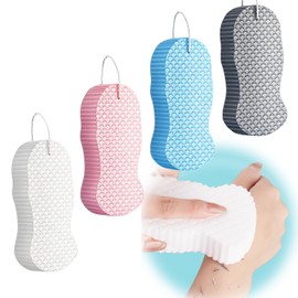 4Pcs Exfoliating Bath Sponge, Reusable Body Scrubber for Dead Skin, Handheld Shower Brush for Women Men
