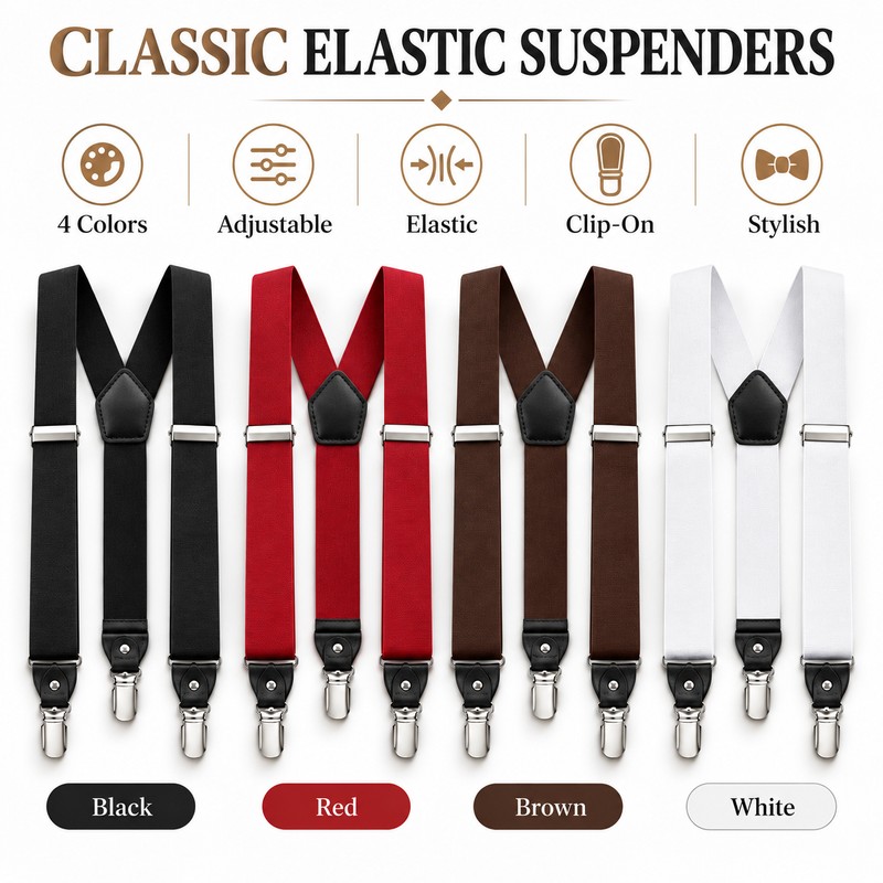 Adjustable Solid Color Polyester Suspenders for Adult Pants, Shirts and
