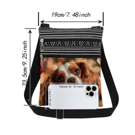 XiaoGalaee Romantic Puppy Print Crossbody Bag Cavalier King Charles Spaniel with Loving Heart Messenger Bag Travel Men Adjustable Shoulder Strap Crossbody Purse Valentine's Day Birthday Gift for Her