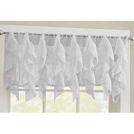 Sweet Home Collection Veritcal Kitchen Curtain Sheer Ruffle Waterfall Window Treatment Valance 24" or 36" Teir and Set Silver