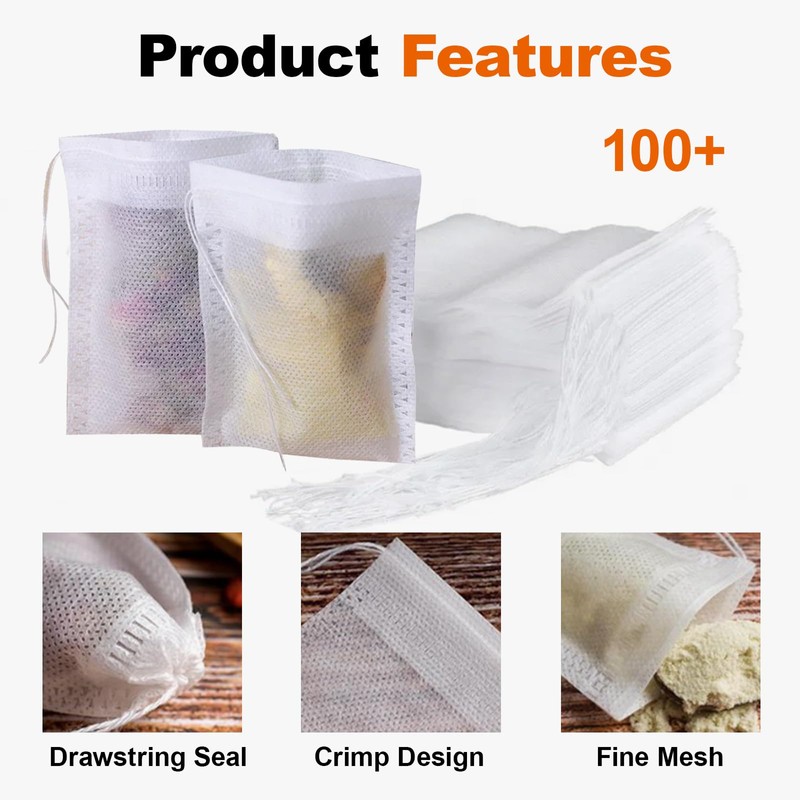 100PCS Reusable Tea Filter Bags with Drawstring, Tea Bag Empty,