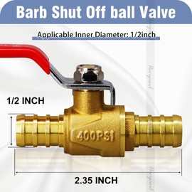 Horiznext pex valves 1/2 inch, brass full port pex shut off valve barb kit with crimp rings for water pipe fitting air hose fuel tubing and gas line (1 red & 1 blue)