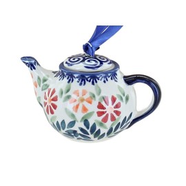 Blue Rose Polish Pottery Garden Bouquet Teapot Ornament