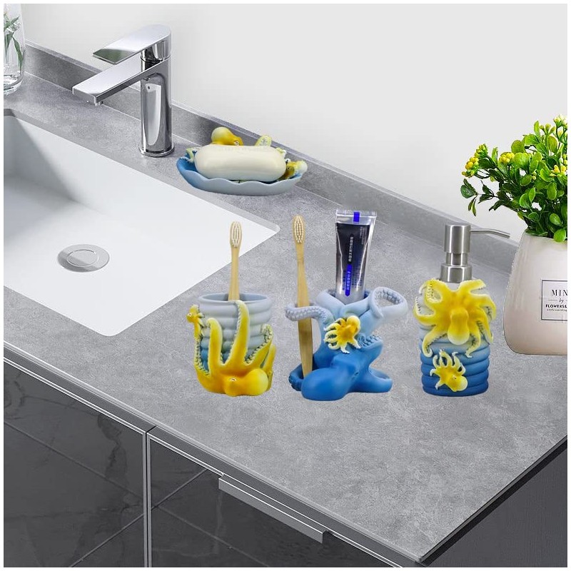 YHHRESINKING Resin Octopus Mother and Baby Soap Dispenser, Beach Bathroom
