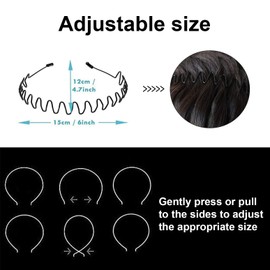 LERNOU Metal Headbands Men's Hair Bands Women's Fashion Headbands Summer Outdoor Wavy Teeth Sports Headbands Black Fashionable Simple Elastic Non-slip