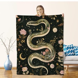Snake Blanket for Kids Adults Boys Girls Men, Flannel Snake Blankets Gifts, Moon Galaxy Snake Throw Blanket for Sofa Couch Bed Living Room Soft Warm Cozy Snake Decor 60" x 50"
