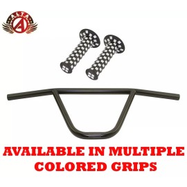 ALTA CW PRO Old School Classic Black Handlebar W/ CHECKERED BMX Style GRIPS. - Handlebar W/ Blue/White Grips