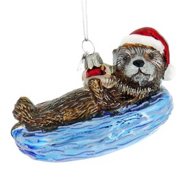 Kurt S. Adler Ocean Sea-Life Fishing and Fish Themed Christmas Ornaments (4" Noble Gems Sea Otter Glass Christmas Tree Ornament NB1553)