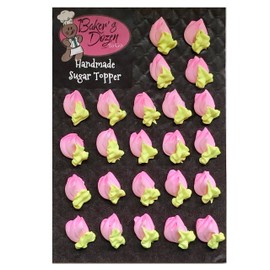 Pink Rosebuds Flower -24 pcs Edible Icing Cupcake Topper by BakersDozenToGo (Choose Styles Below)