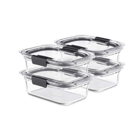 Rubbermaid Brilliance Glass Food Storage Containers, 3.2 Cup, Set of 4, BPA-Free, Leak-Proof, Clear