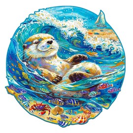 Jigfoxy Wooden Puzzle for Adults, Leisurely Otter Wooden Jigsaw Puzzles for Adult, Unique Animal Shape Wood Cut Puzzles, Christmas Thanksgiving Gifts for Friends Family (S-8.5 * 8.3in-100pcs)