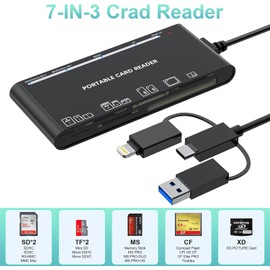 USB C USB 3.0 Multi Card Reader, SD/TF/CF/Micro SD/XD/MS 7 in 3 Memory Reader/Adapter/Hub SD SDXC SDHC CF CFI TF Micro MS MMC UHS-I Cards, Windows/Mac/Linux/Android