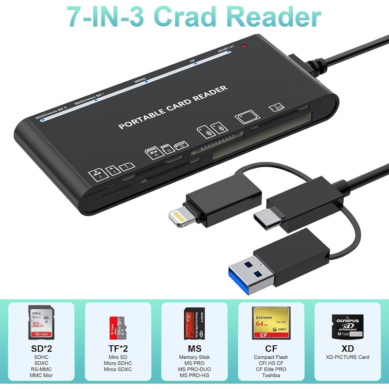 USB C USB 3.0 Multi Card Reader, SD/TF/CF/Micro SD/XD/MS 7