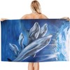 Zomer Microfibre Beach Towel Printed with Dolphin Group, Blue, 70