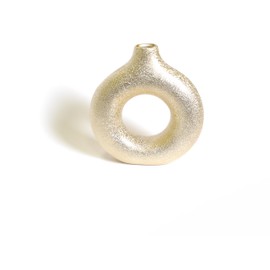 Ring Porcelain Vase Ornament (Golden Yellow, Small) This Ceramic Ring vase is Used for Decorative Purposes in Offices, Living Rooms, Wine Halls and Other Places.