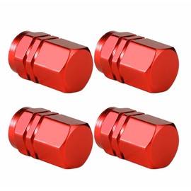 Red Hex Aluminum Tire Valve Stem Caps - 4 Pack - Universal