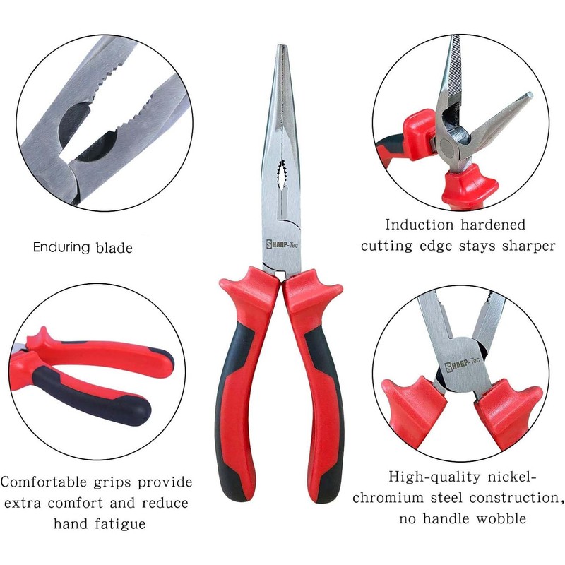 Sharp-tec Long Nose Pliers 160mm with Soft Grip Handles, Heavy